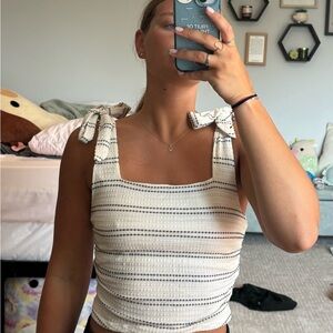 Le Lis White Smocked Tie Front Tank Top